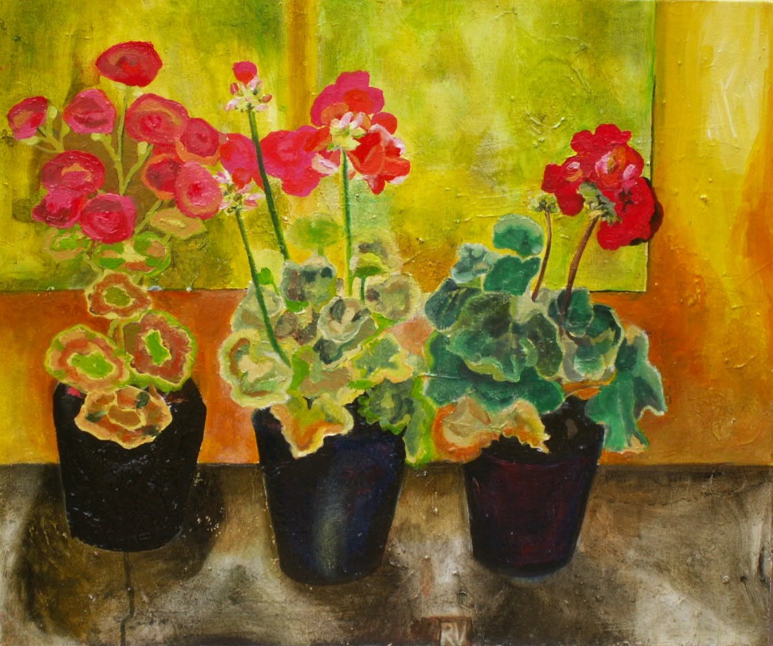 'Three Geraniums' by artist Rachel Vollerthun [ nee Sedley ]